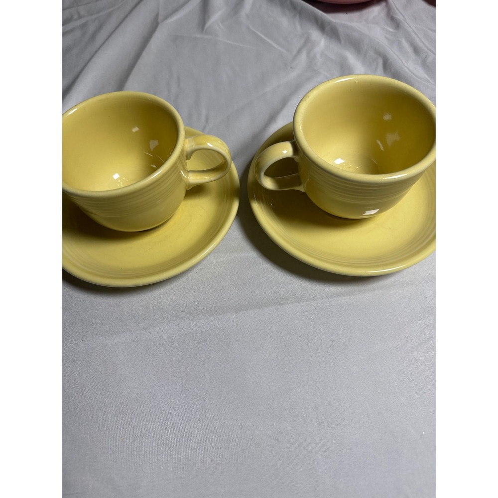 Fiesta Tea Cup Saucer Set Yellow Excellent Vintage Ceramic HLC USA 2pc